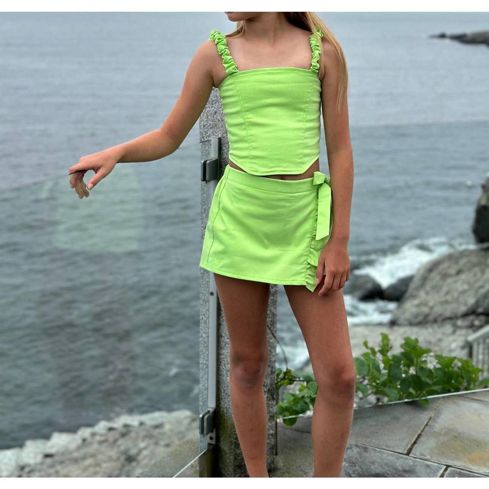 NEW LITTLE OLIN tween scrunch strap tank top in green